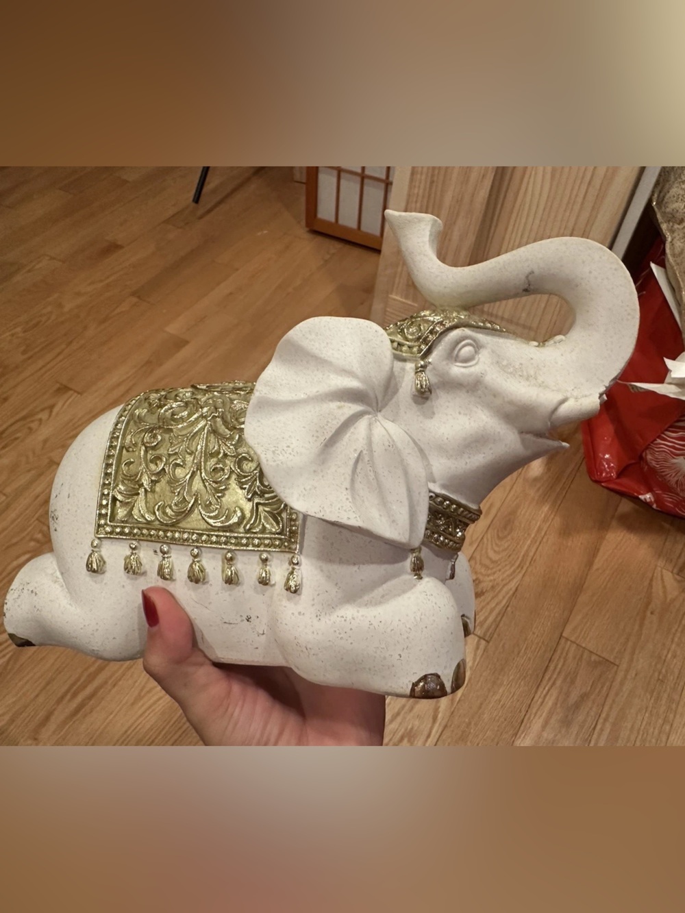 White and Gold Decorative Elephant Figurine